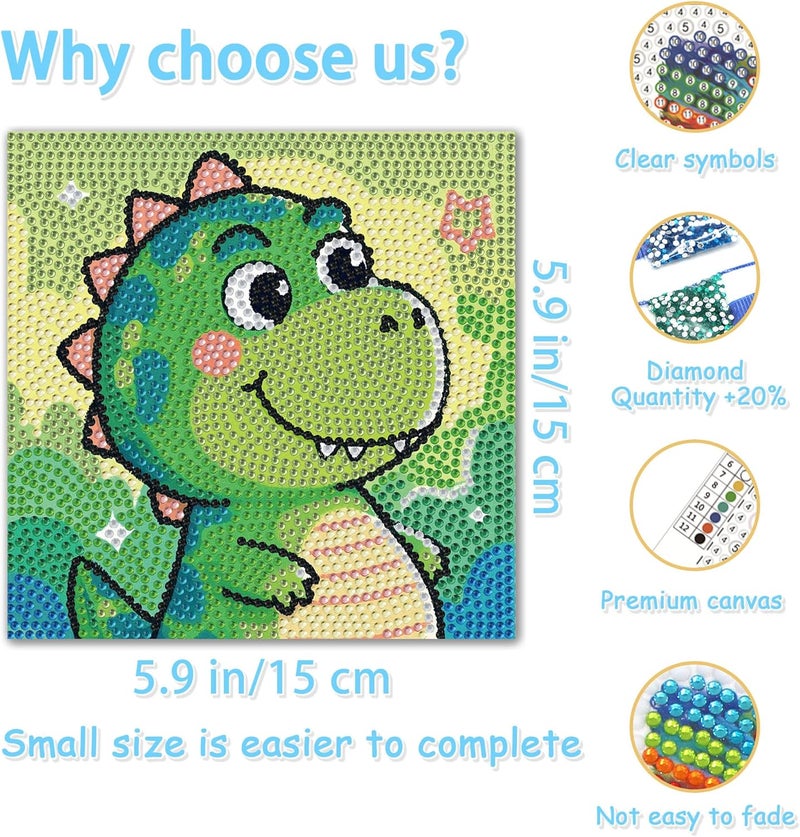 geesfayan 4 Pack Diamond Art Kit for Kids 6 Inch DIY Animal Gem Art with 4 Tools Sets, Gem Painting for Beginners, Creative Craft Gift for Teens & Kids(Eagle Cow Dinosaur Bee) - Image 4